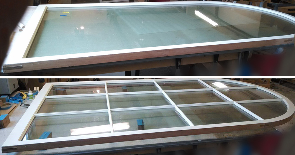 curved window with and without interior framing